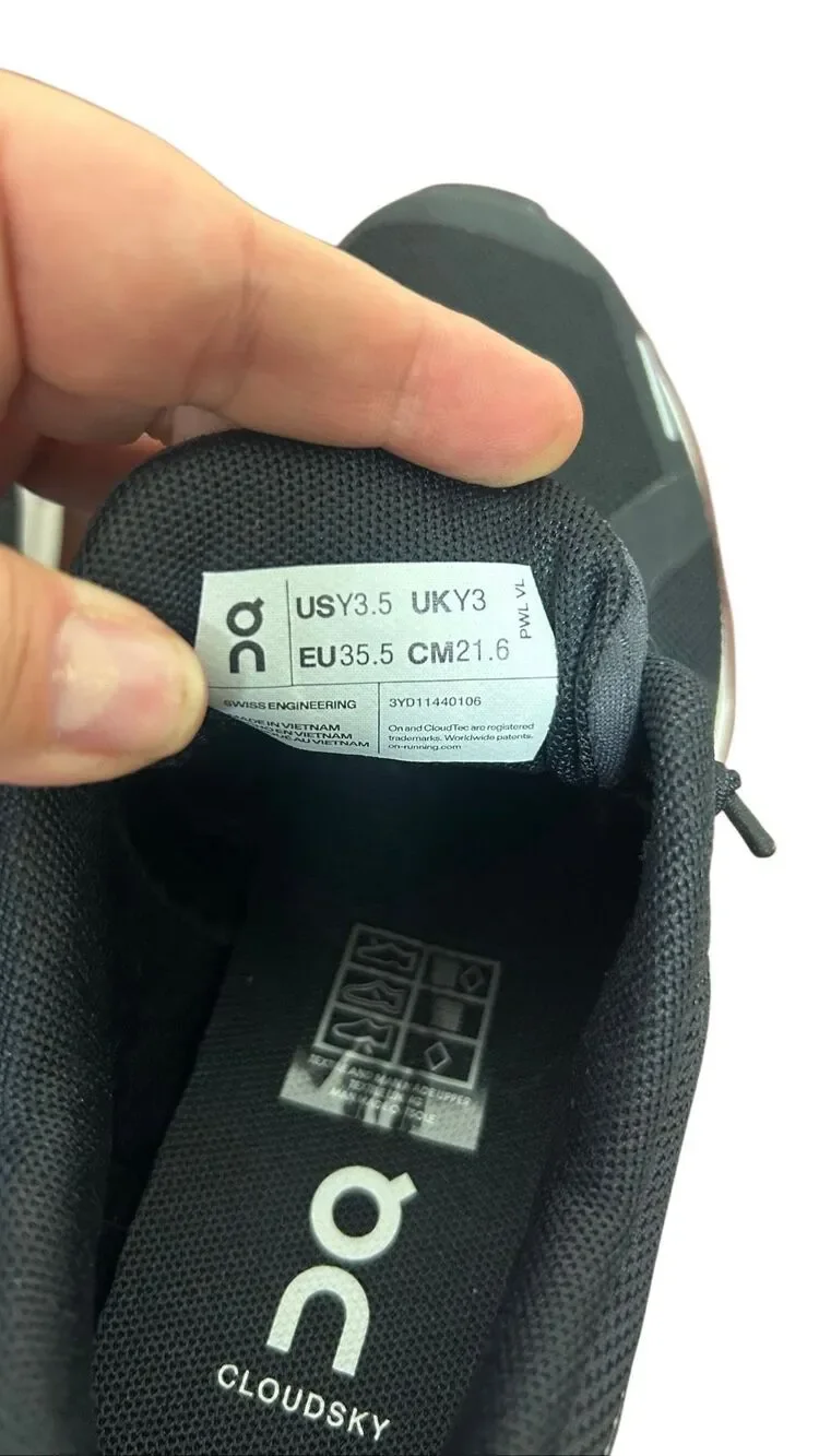 On Cloud Running Shoes Youth 3.5 Black White CloudTec Sneakers